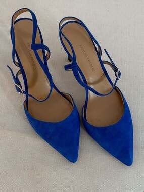 Banana Republic Blue Suede Pointed Toe Slingback Heels Size 7.5